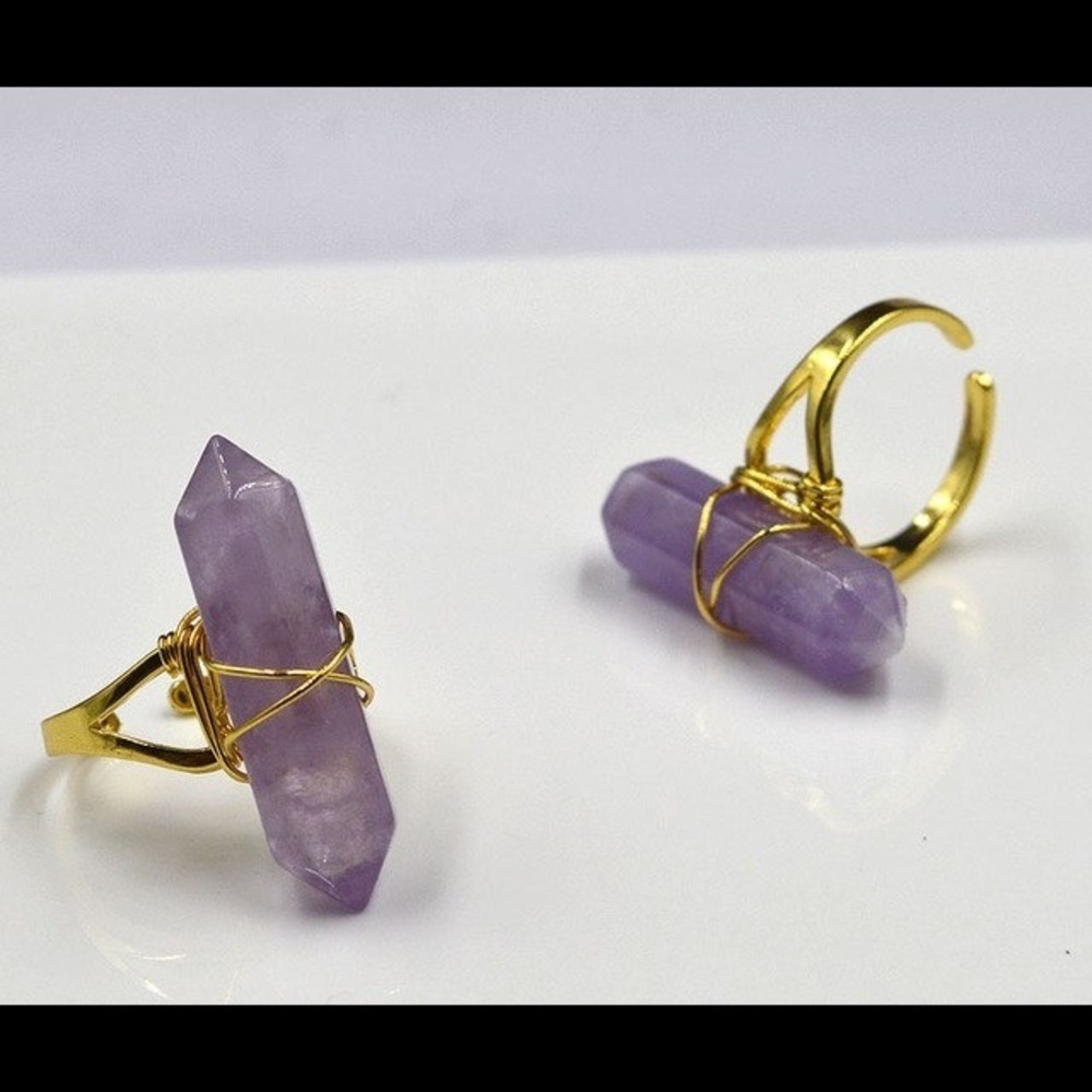 BOGO Gold Tone Silver Plated Amethyst Ring